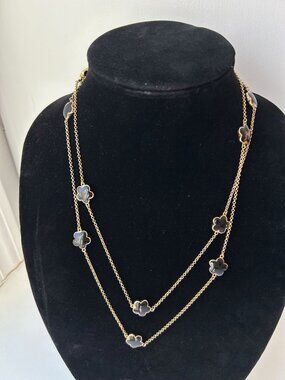 Lauren G Adams 20+inch Station Necklace Gold Tone Black Enamel